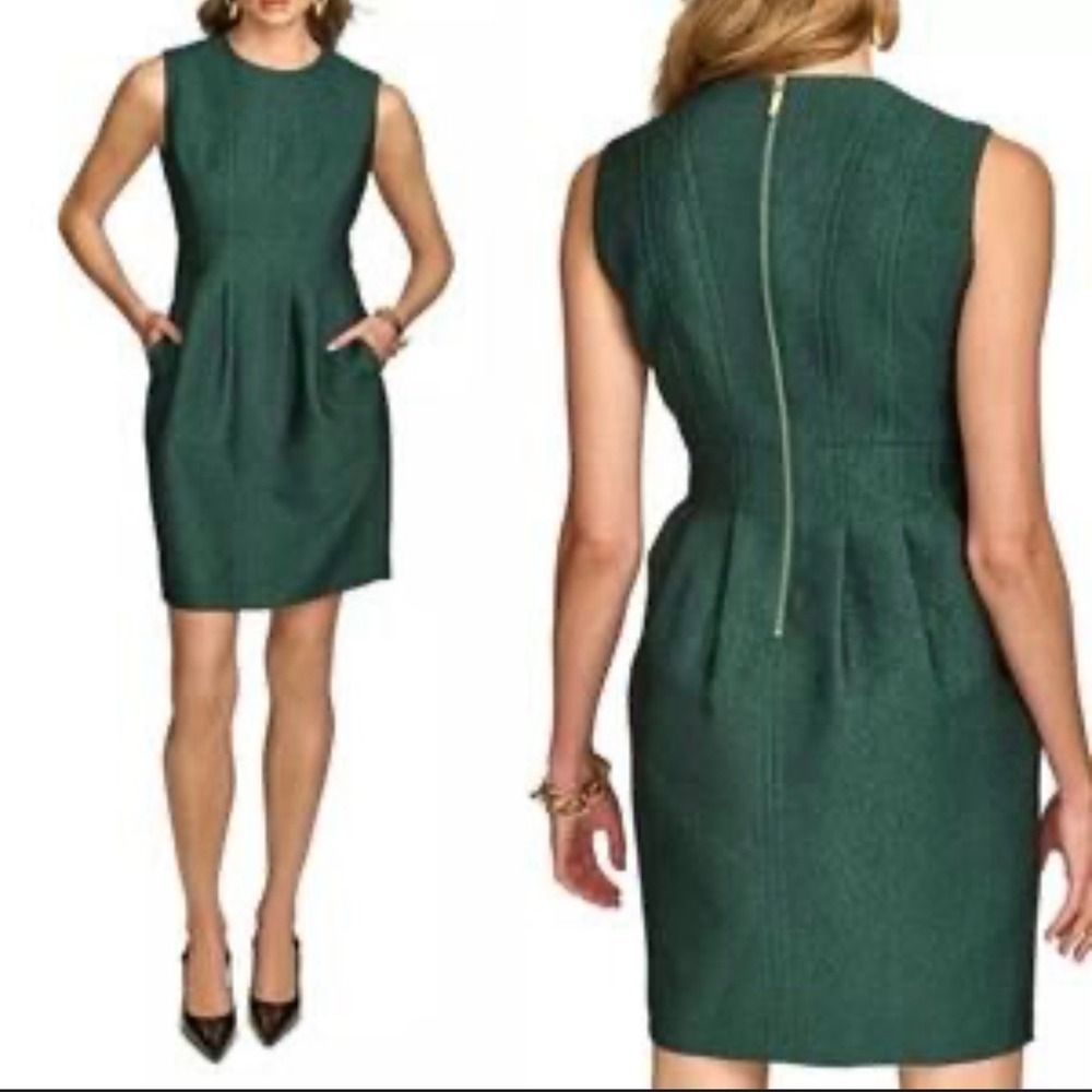 NWT Donna Karan Sheath‎ Dress Jaquard Emerald Green Metallic 10P Petite Pockets